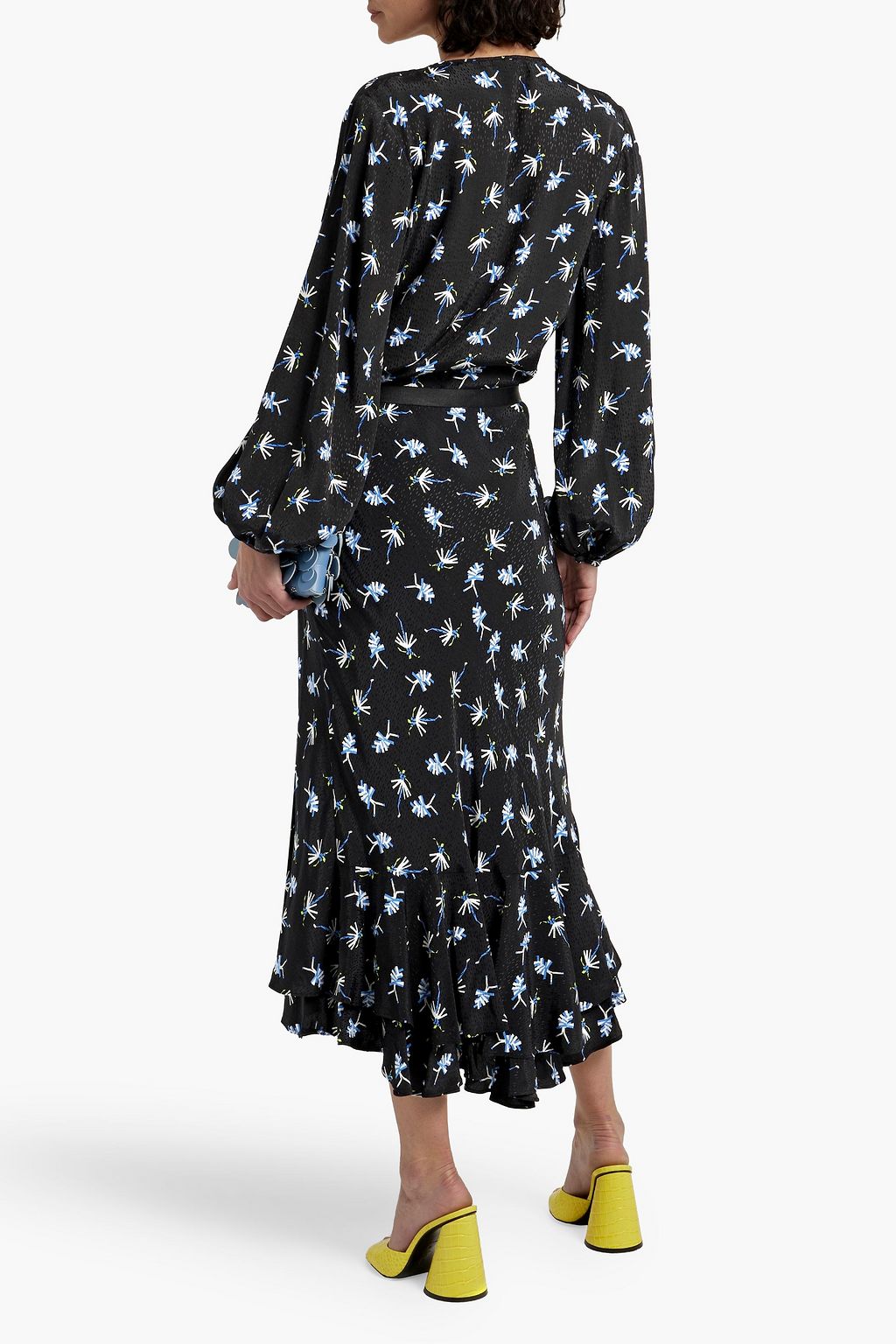 DIANE VON FURSTENBERG 비대칭 프린트 저지 미디 스커트