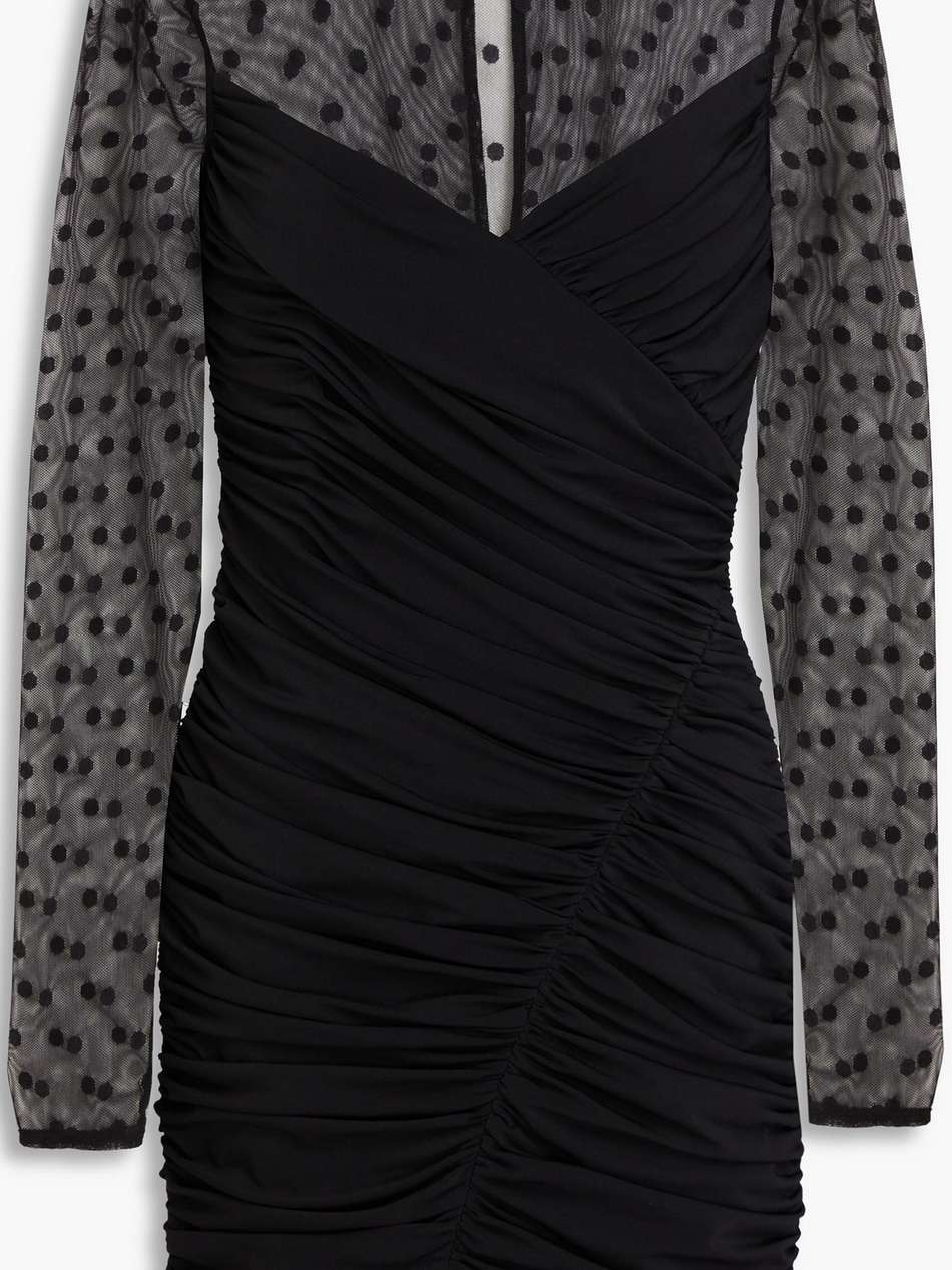hilary tulle-paneled ruched polka-dot stretch-jersey mini dress