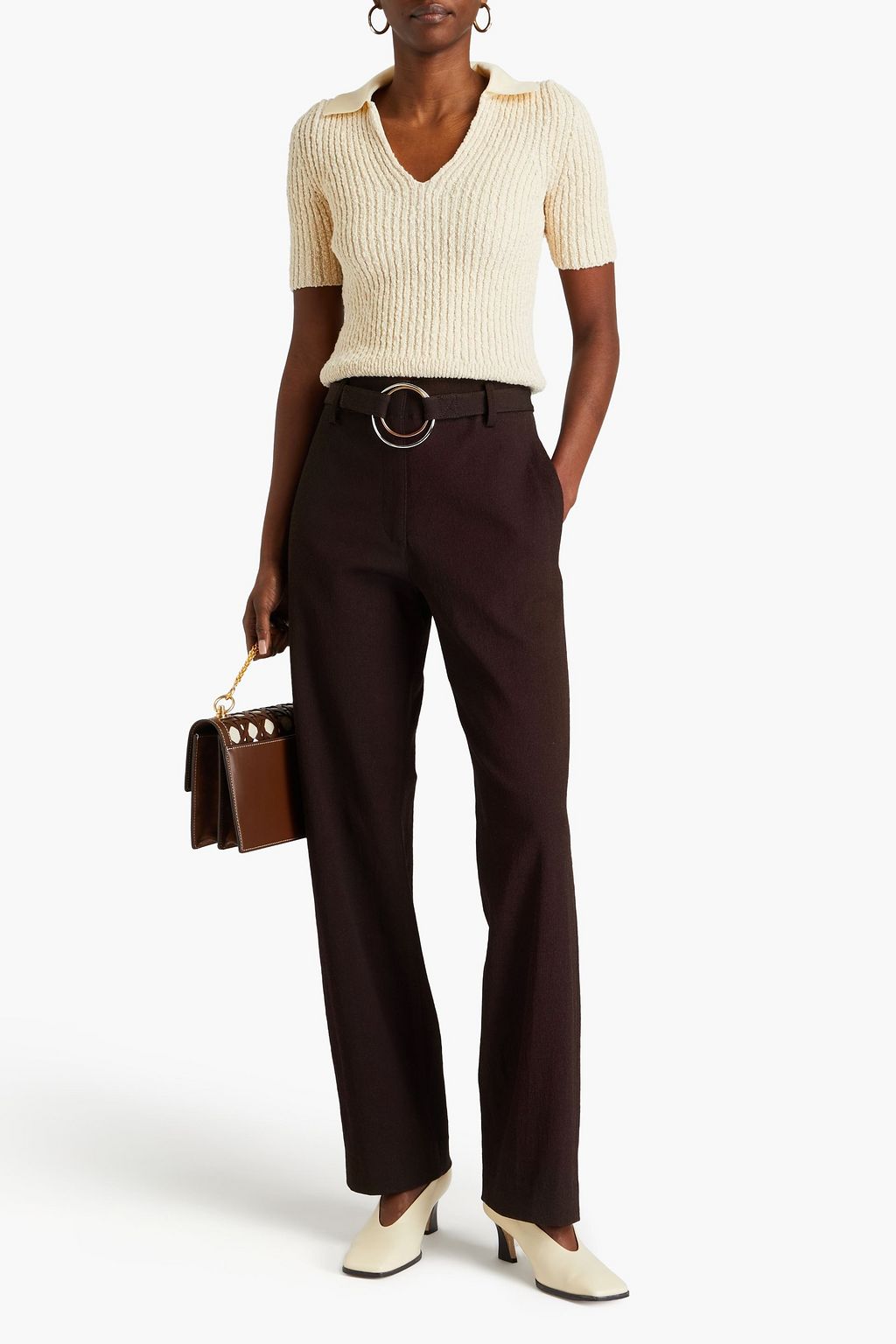 TORY BURCH Belted faille straight-leg pants