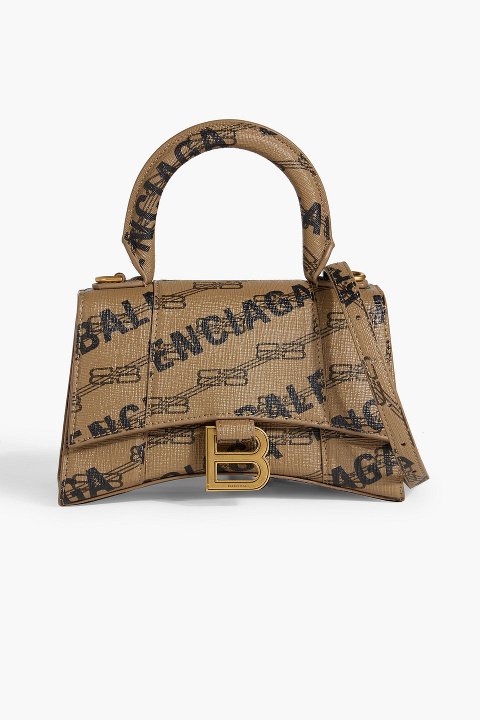 BALENCIAGA HOURGLASS XS LOGO-PRINT TEXTURED-LEATHER SHOULDER BAG