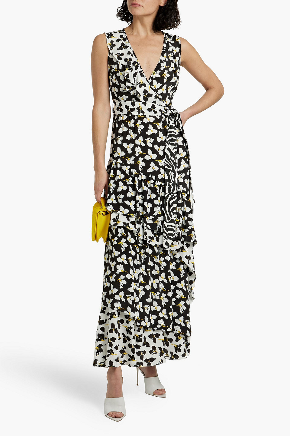 Shop Diane Von Furstenberg Elisabetta Wrap-effect Floral-print Crepe Maxi Dress In Black