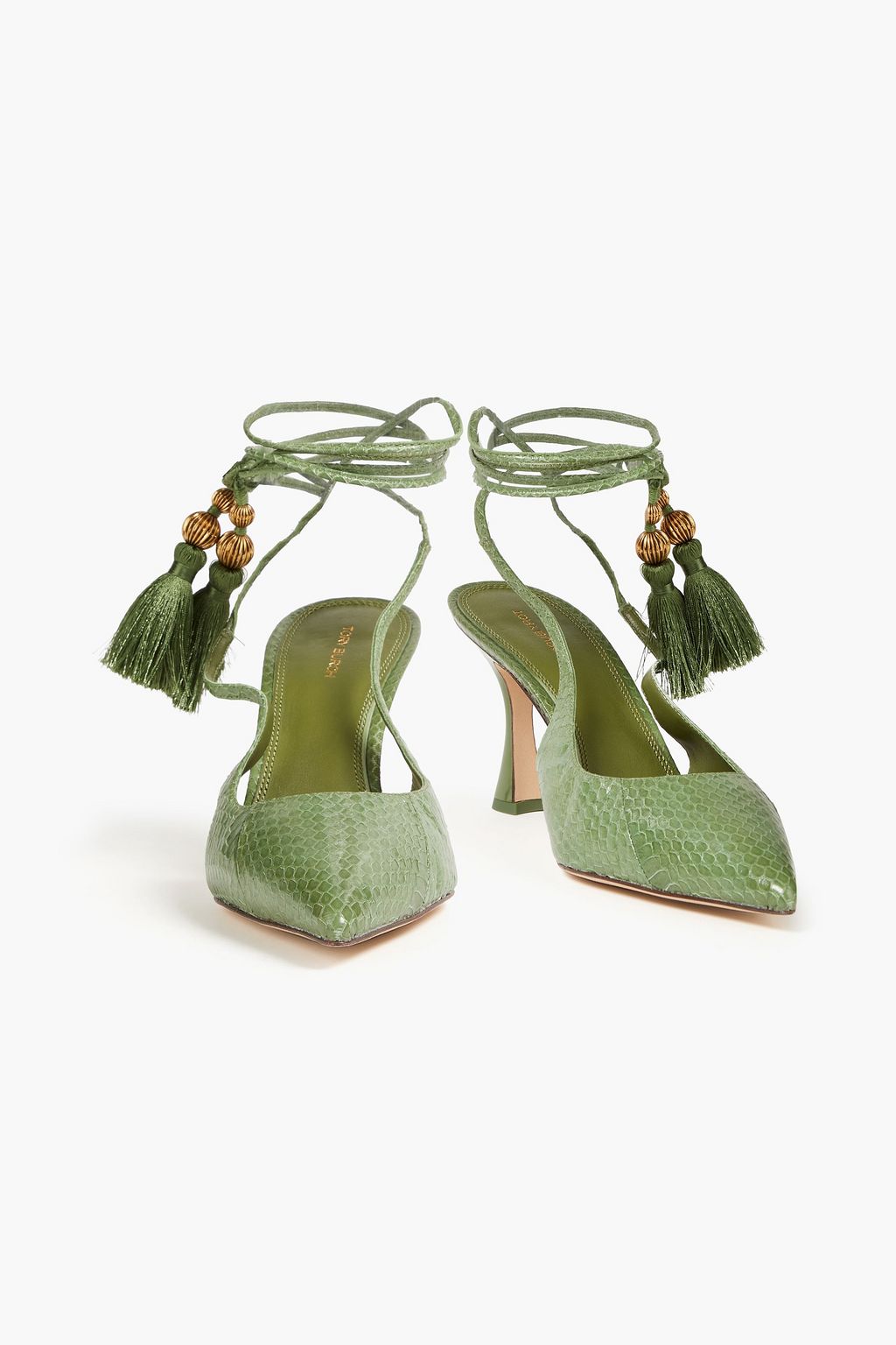 TORY BURCH Tasseled snakeskin pumps