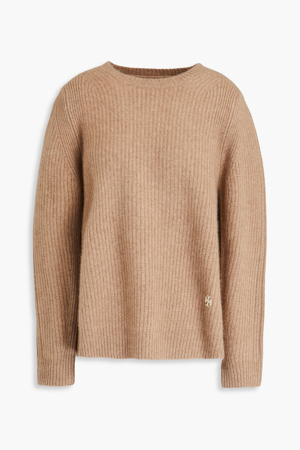 Tory Burch Embroidered Ribbed Cashmere Jumper In Neutral