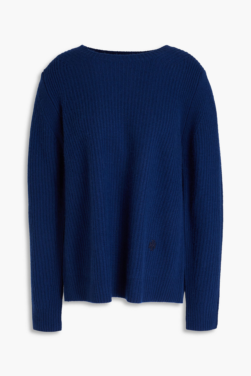 Tory Burch Embroidered Ribbed Cashmere Jumper In Blue