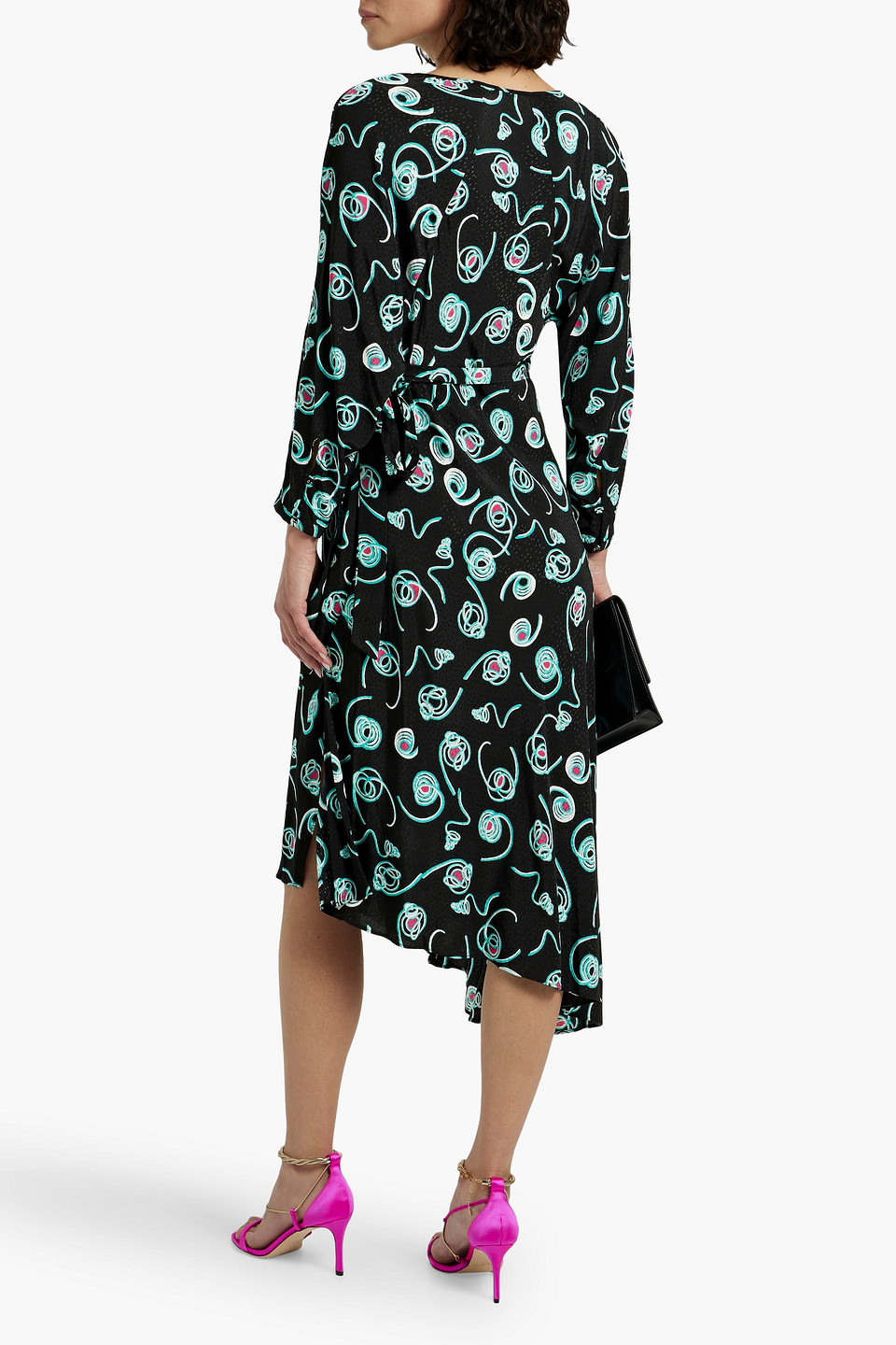 Shop Diane Von Furstenberg Eloise Asymmetric Jacquard Midi Wrap Dress In Black