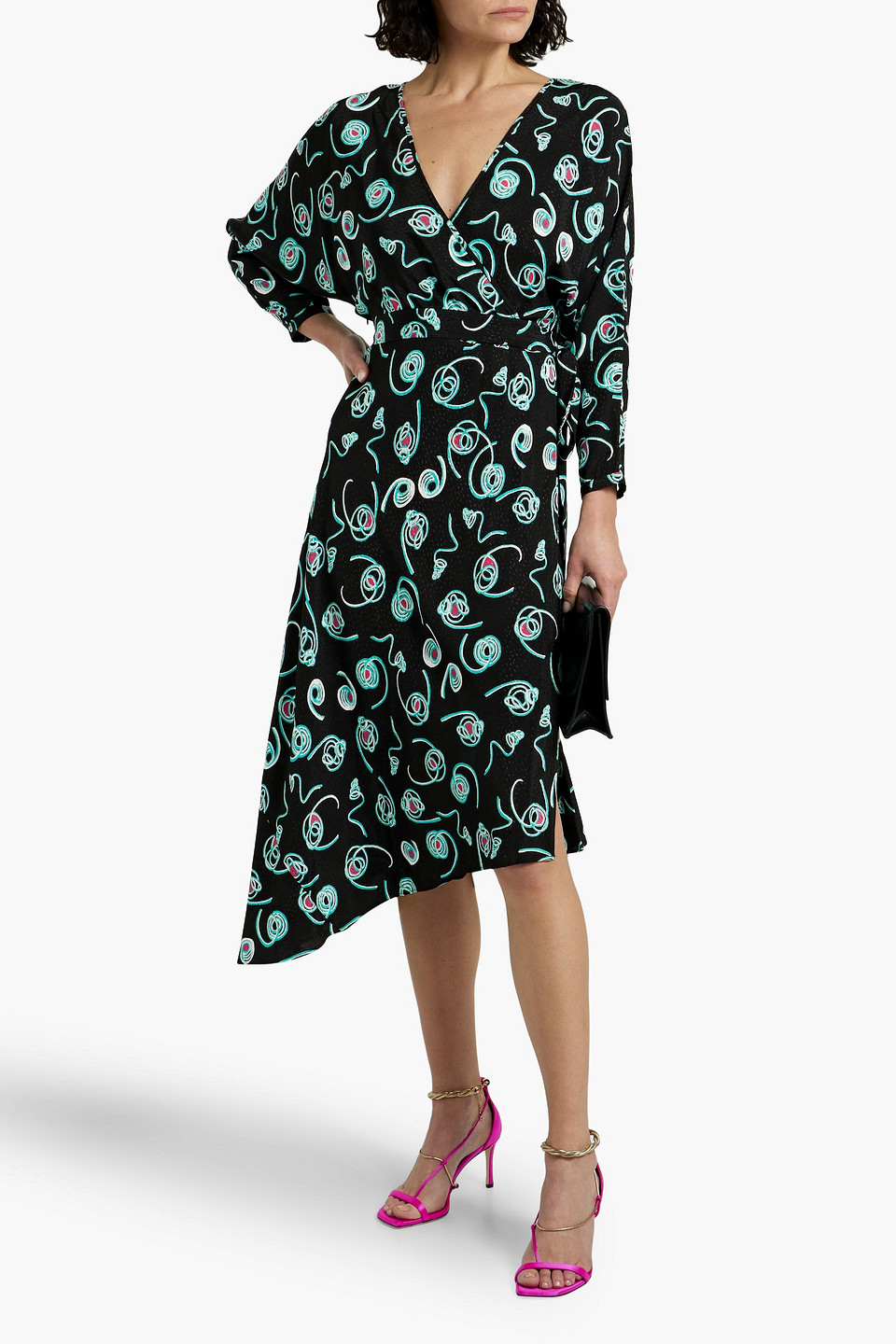 Shop Diane Von Furstenberg Eloise Asymmetric Jacquard Midi Wrap Dress In Black