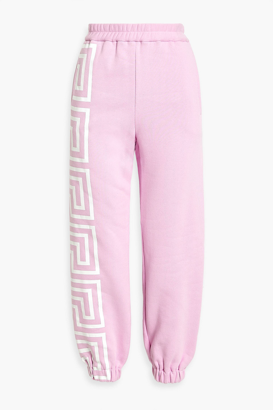 Printed cotton-blend fleece track pants