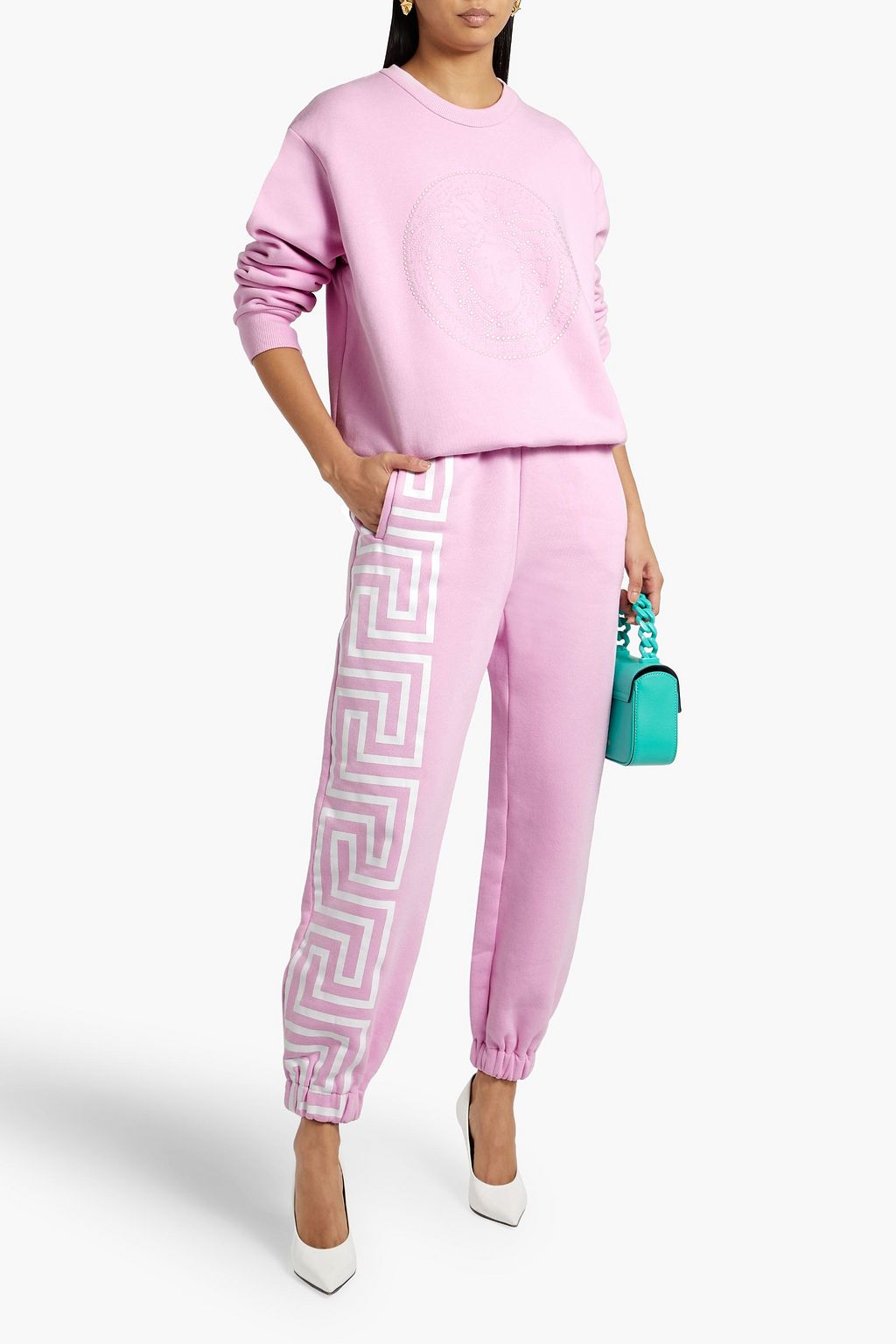 VERSACE Printed cotton-blend fleece track pants