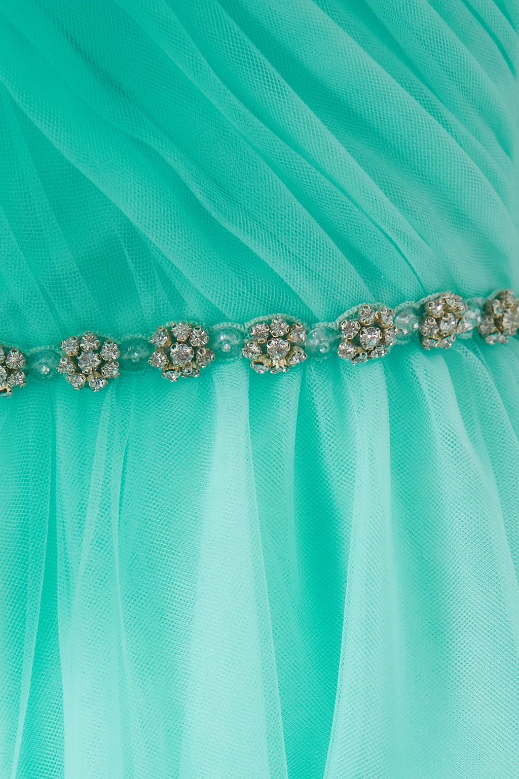 JENNY PACKHAM فستان سهرة بدون حمالات كتف من التول المزركش بالكريستال مزين بعقدة