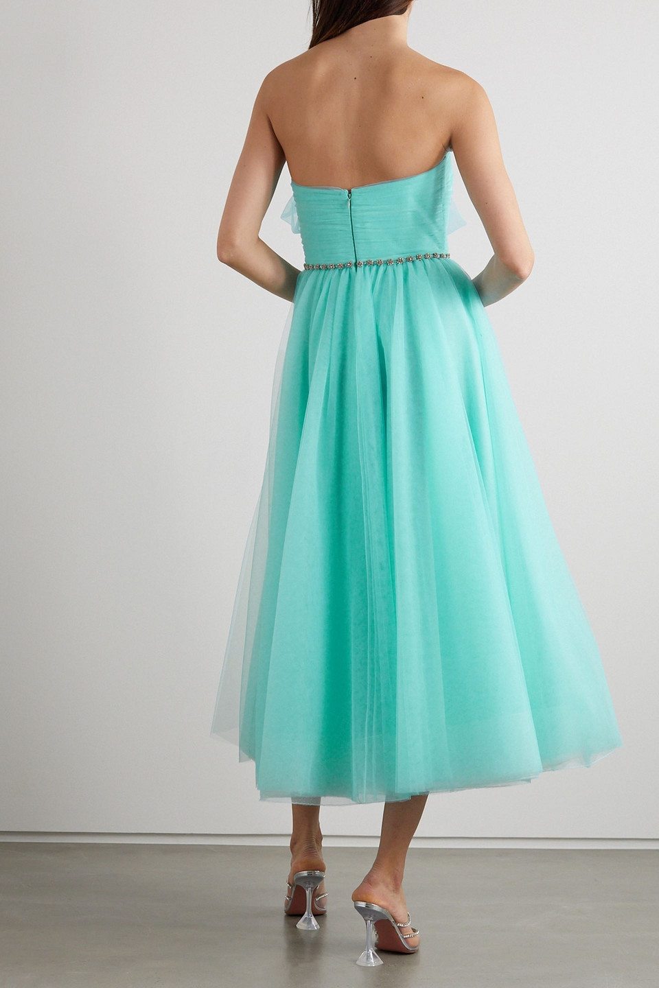 Jenny Packham Strapless Bow-detailed Tulle Gown In Turquoise