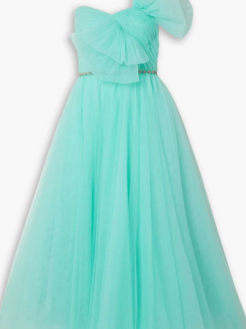 strapless bow-detailed tulle gown