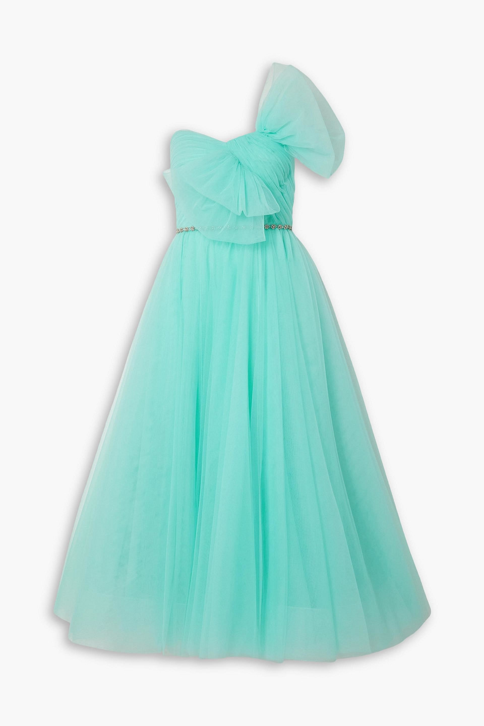 Jenny Packham Strapless Bow-detailed Tulle Gown In Turquoise
