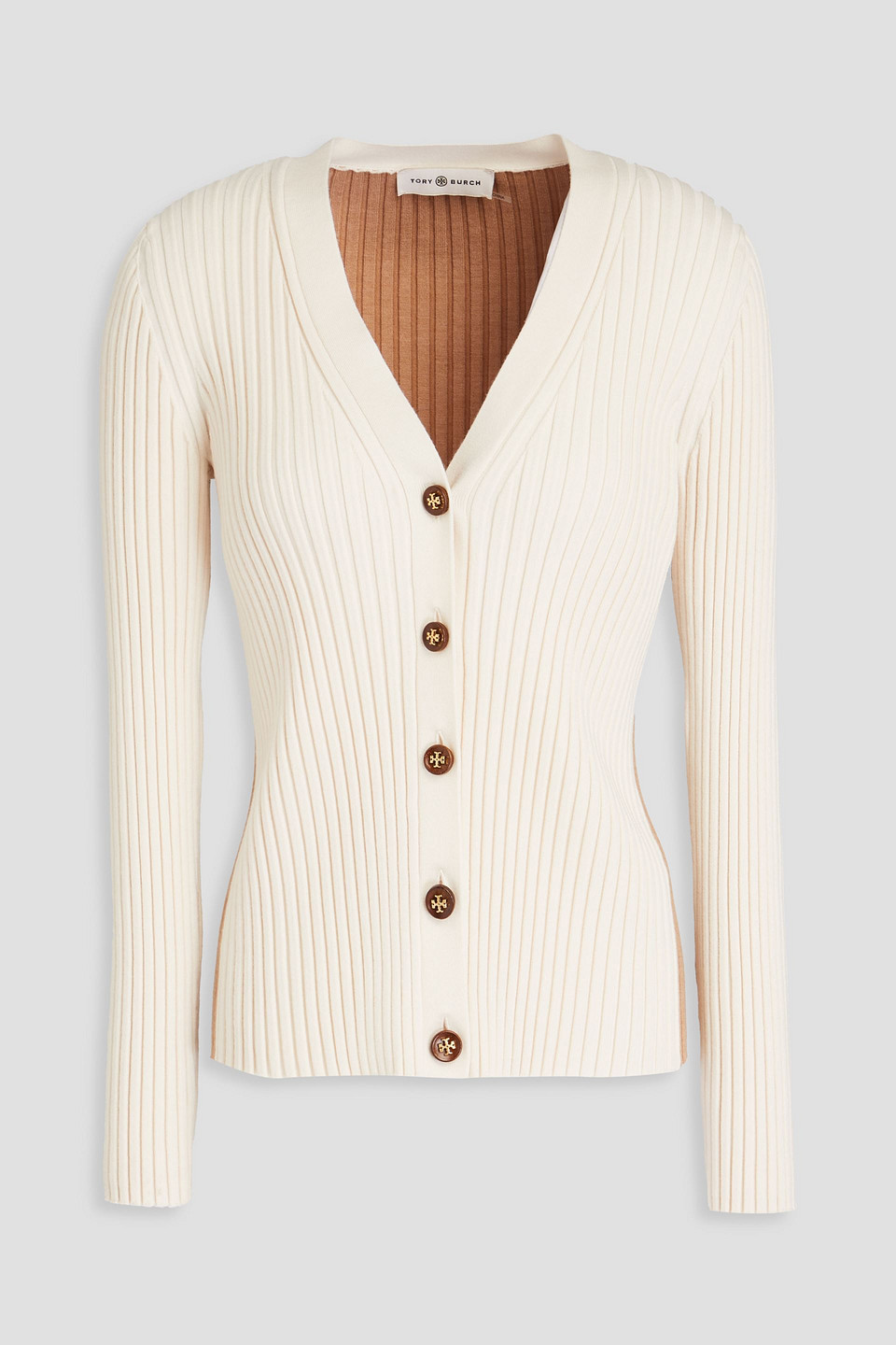 Tory Burch - Ribbed merino wool-blend cardigan - White - XXS