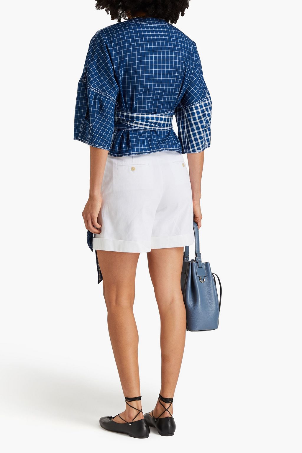 TORY BURCH 체크 실크 랩 탑