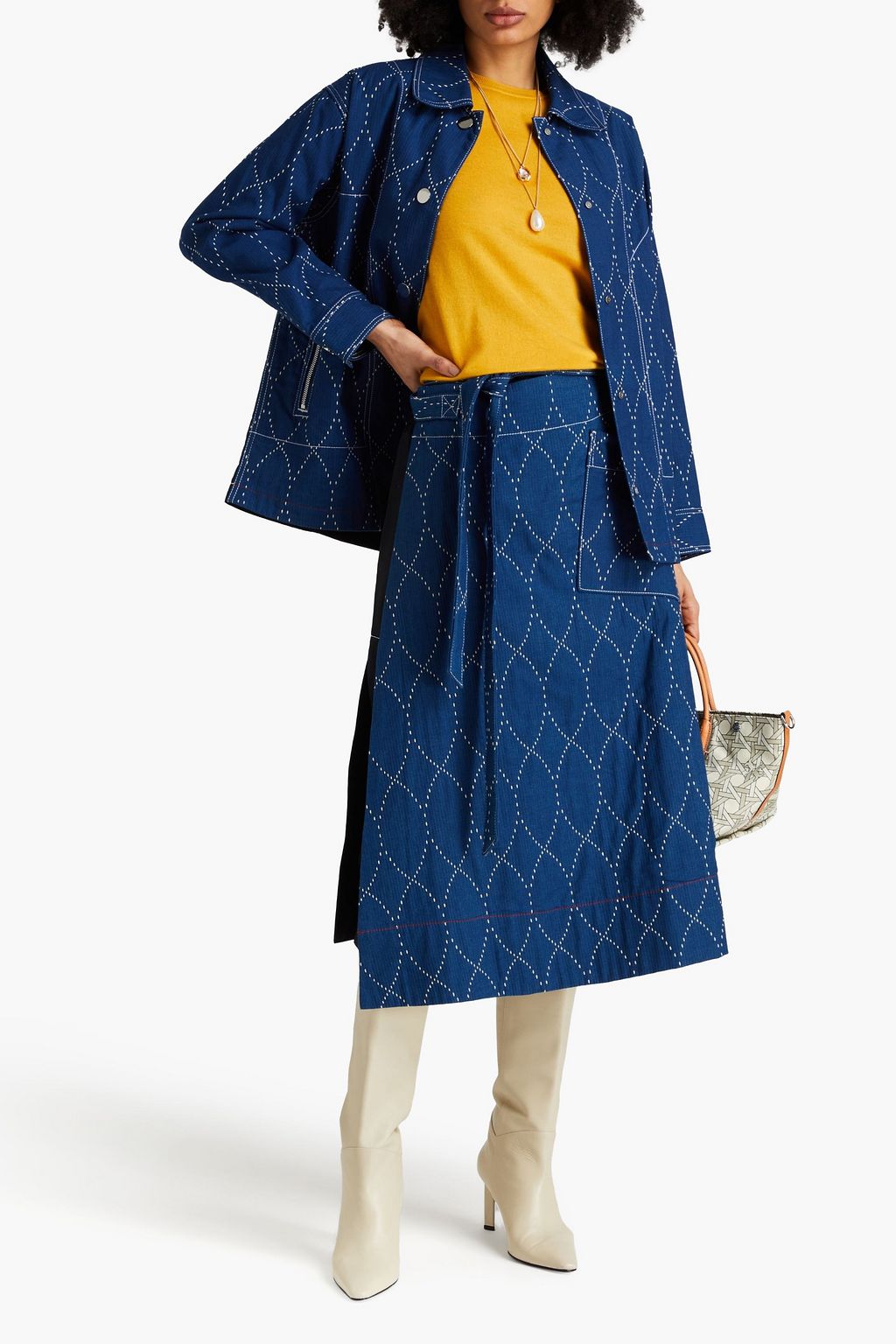 TORY BURCH Gesteppter Midi-Wickelrock aus Canvas und Baumwoll-Twill
