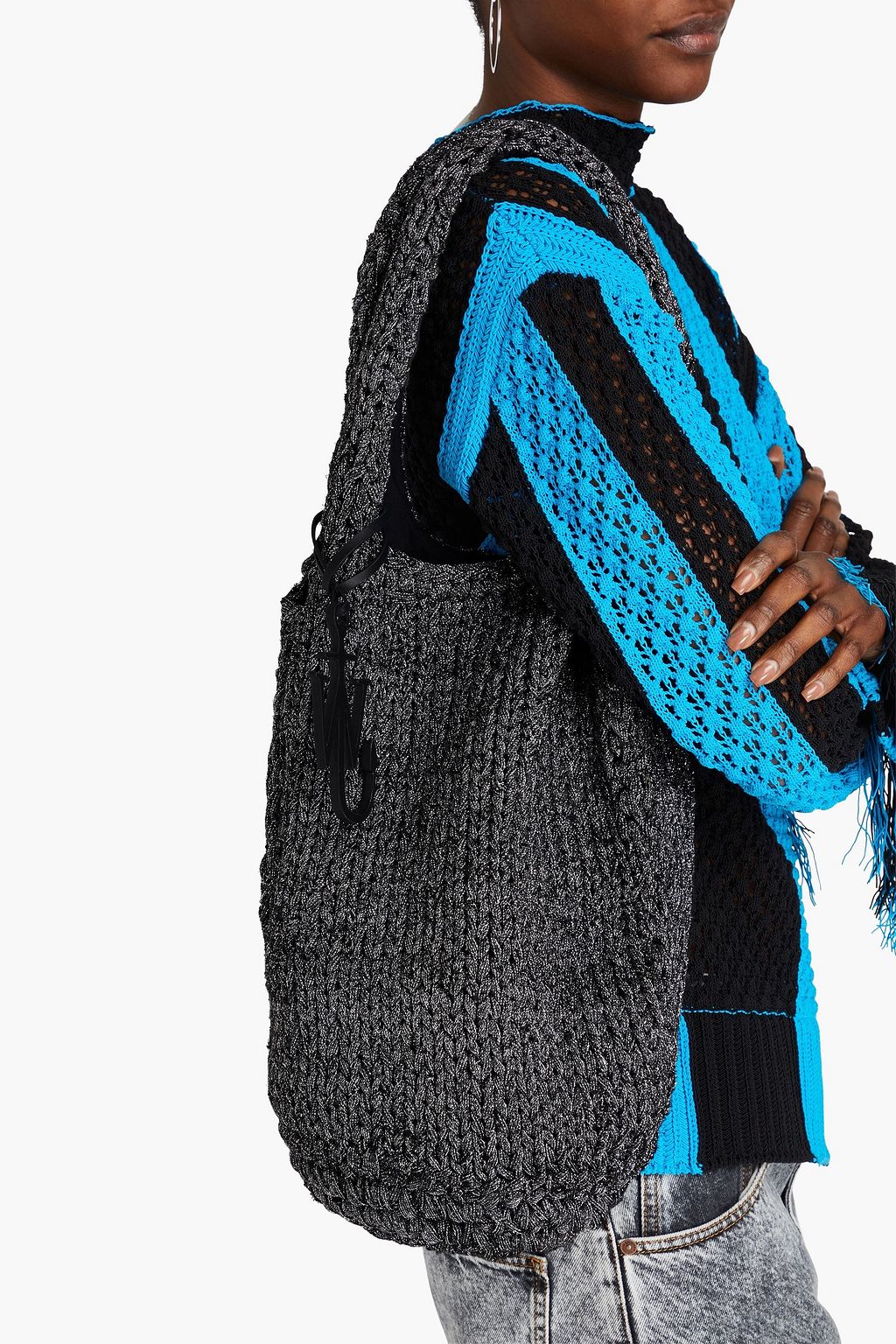 JW ANDERSON حقيبة توت من نسيج محبوك بلون معدني
