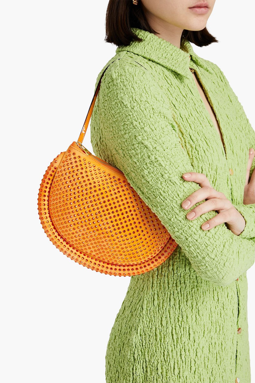 JW ANDERSON حقيبة كتف مصنوعة من جلد السويد ومزينة بالكريستال