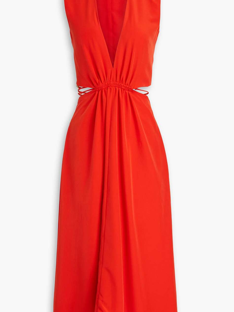 embellished cutout satin midi dress