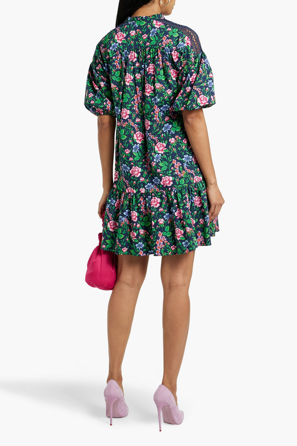 Shop Diane Von Furstenberg Agar Floral-print Cotton-blend Poplin Mini Dress In Navy