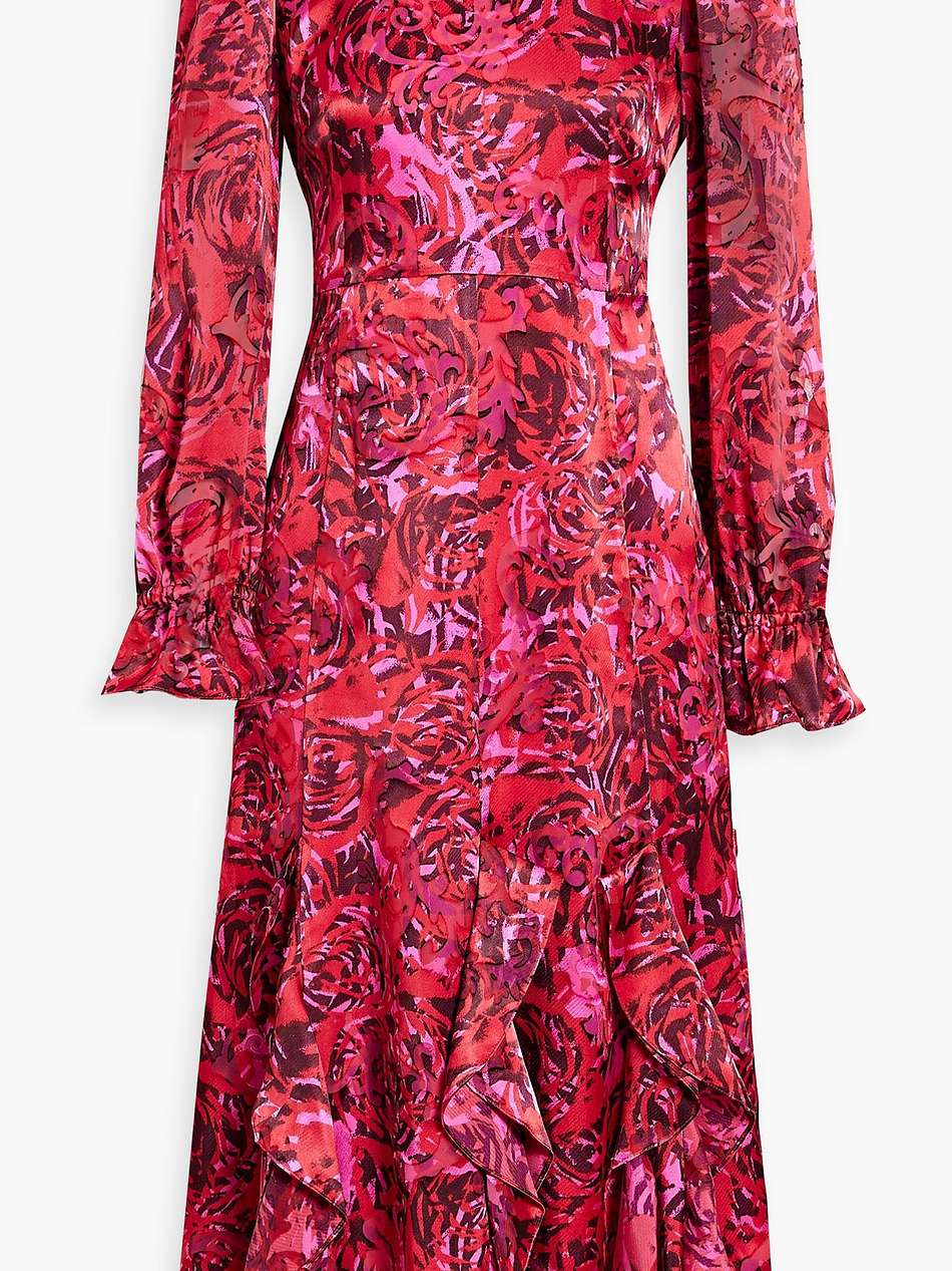 iva ruffled printed devoré-chiffon midi dress