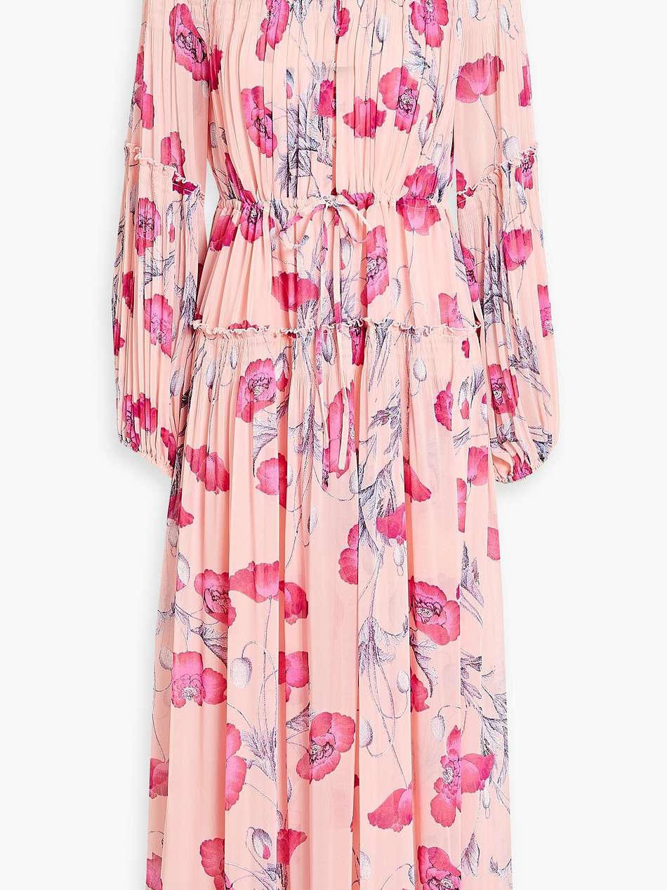 link tiered floral-print plissé-chiffon midi dress