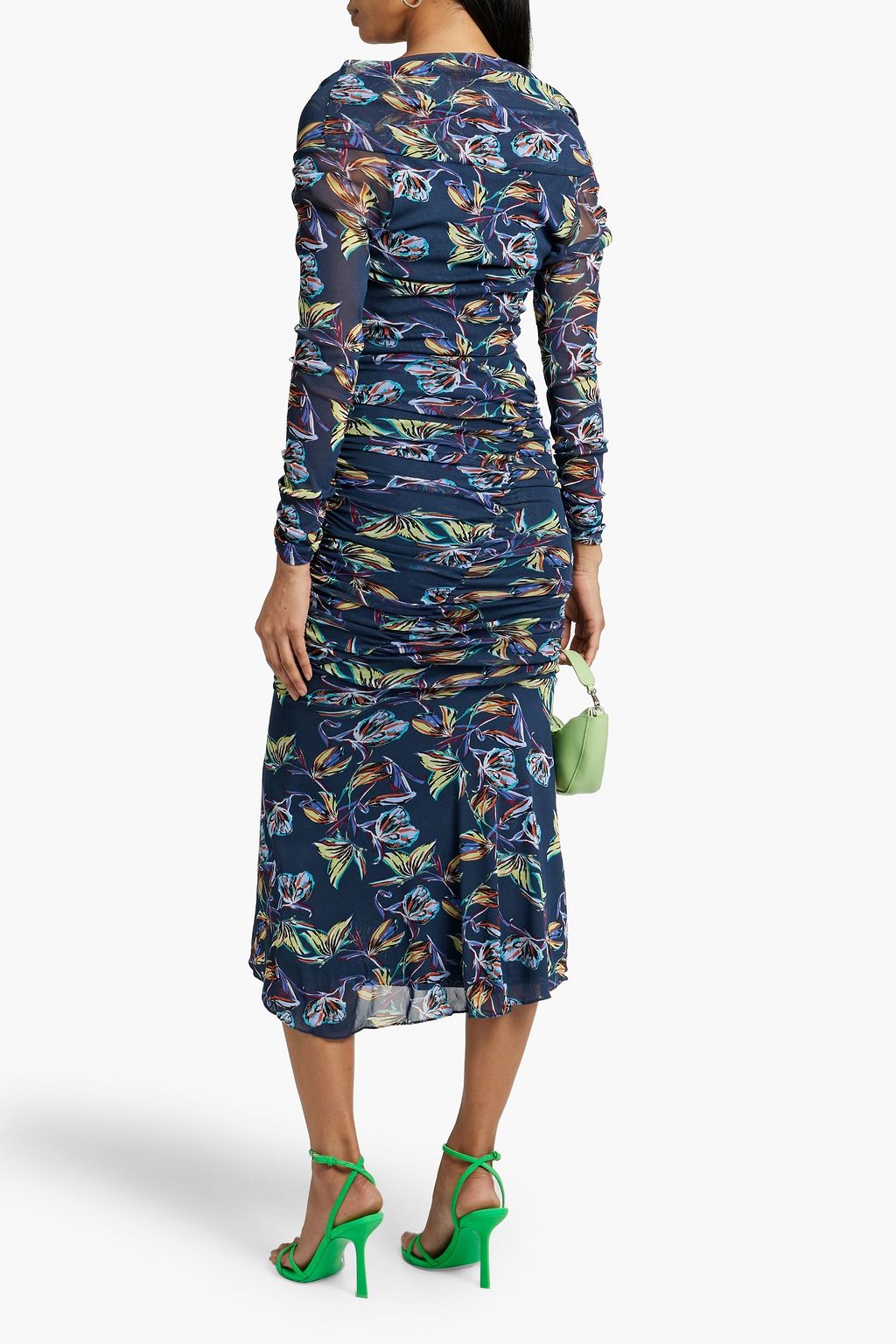 DIANE VON FURSTENBERG Ganesa ruched printed stretch-mesh midi dress