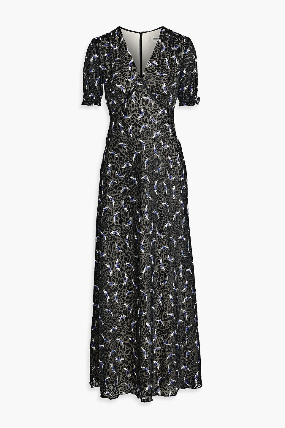 Diane Von Furstenberg Walker Printed Fil Coupé Chiffon Maxi Dress In Black