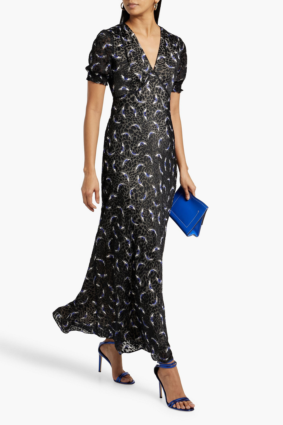 Diane Von Furstenberg Walker Printed Fil Coupé Chiffon Maxi Dress In Black