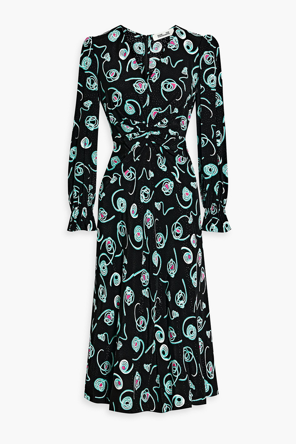 Diane Von Furstenberg Anaba Twisted Printed Jacquard Midi Dress In Black