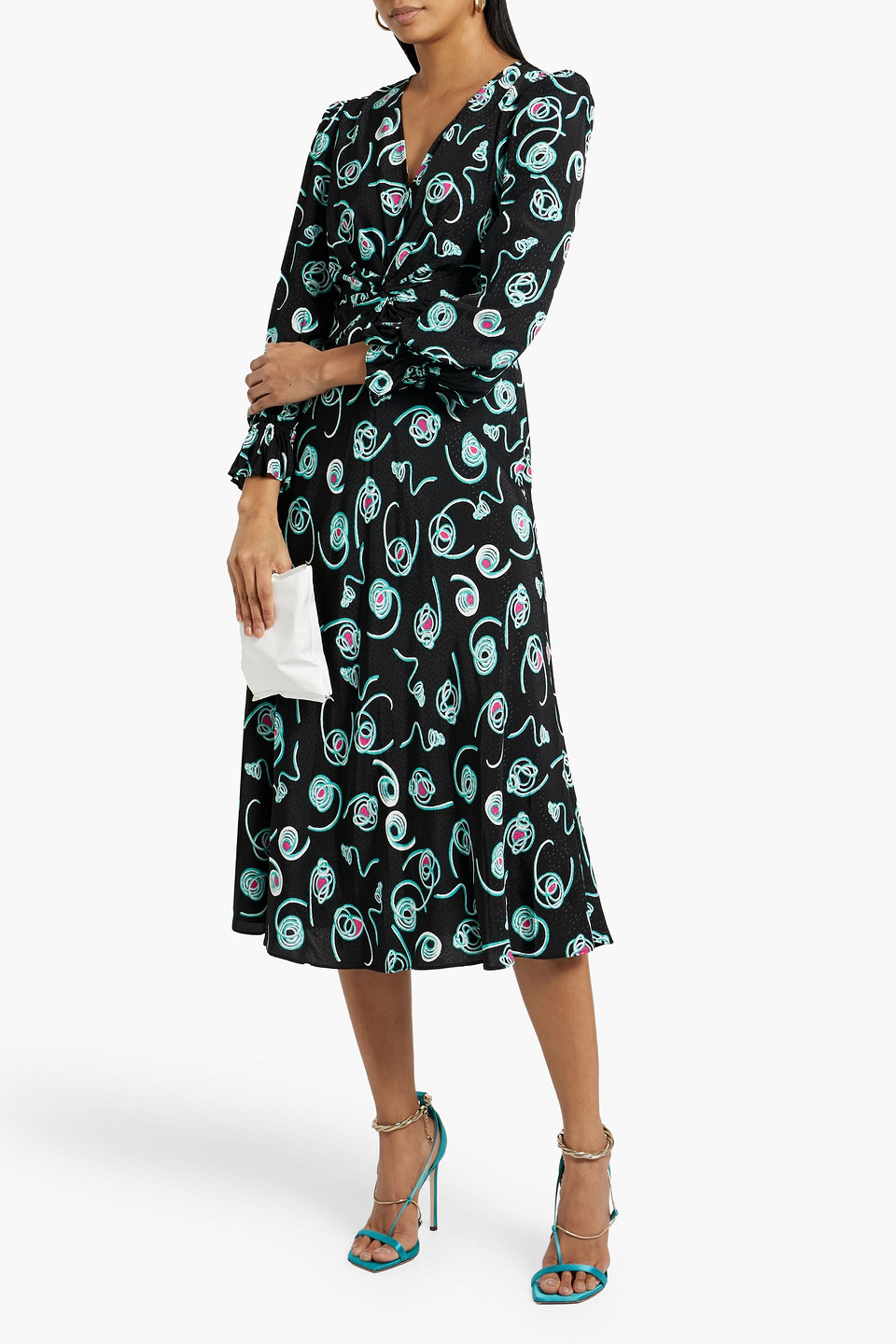 Shop Diane Von Furstenberg Anaba Twisted Printed Jacquard Midi Dress In Black