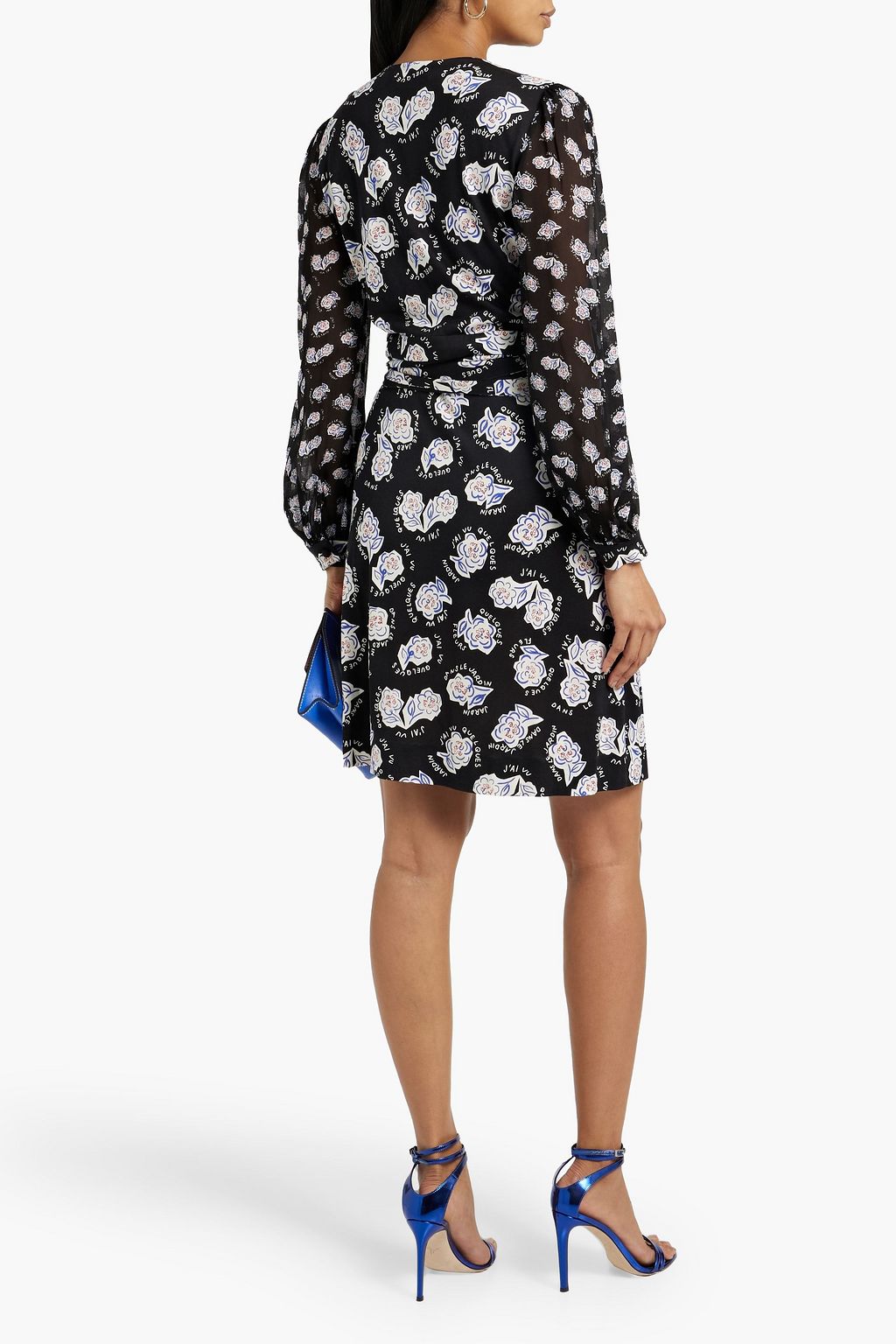 DIANE VON FURSTENBERG Gala chiffon-paneled printed cady mini wrap dress