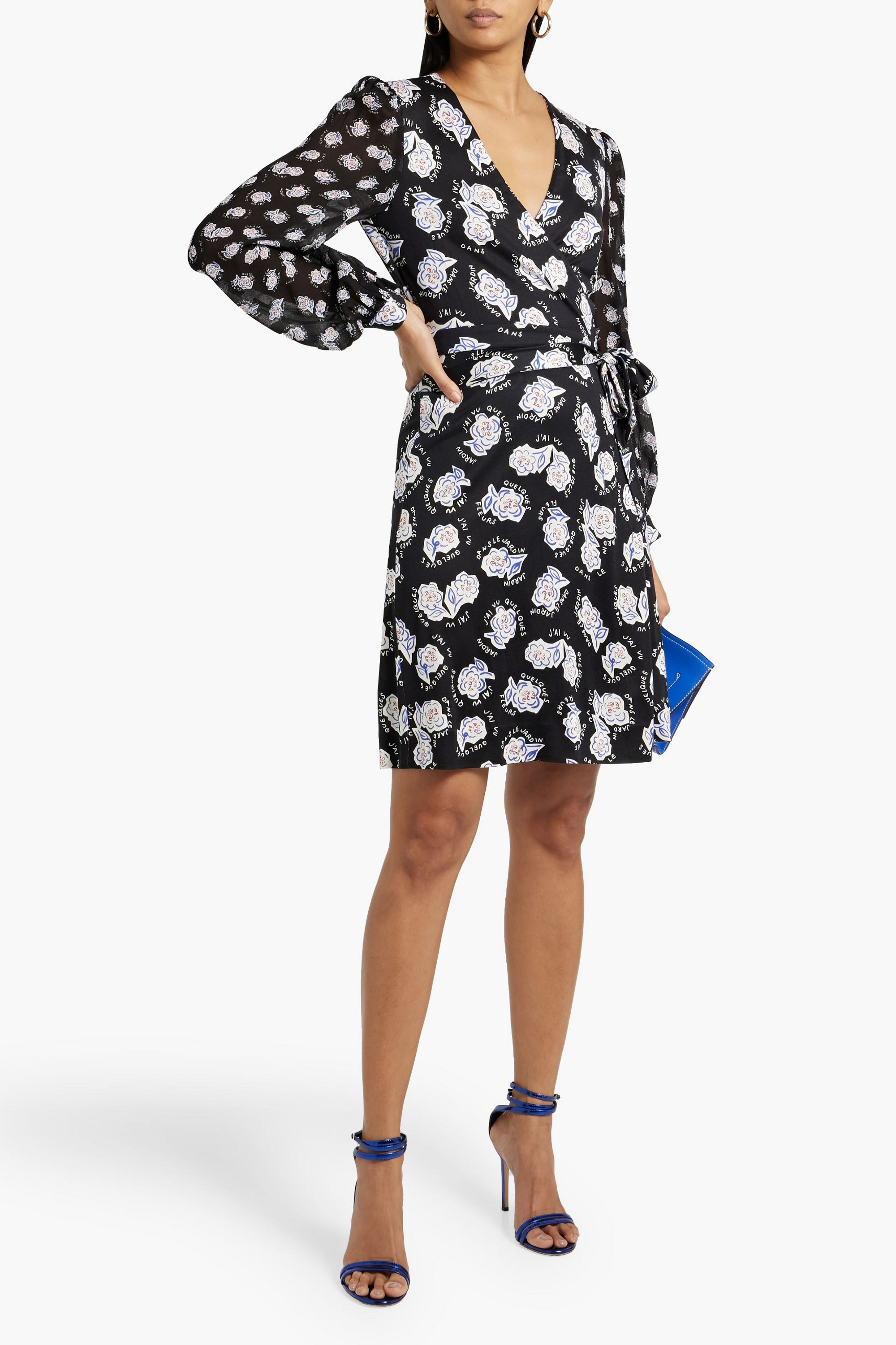 Diane von Furstenberg Gala chiffon-paneled printed cady mini wrap dress