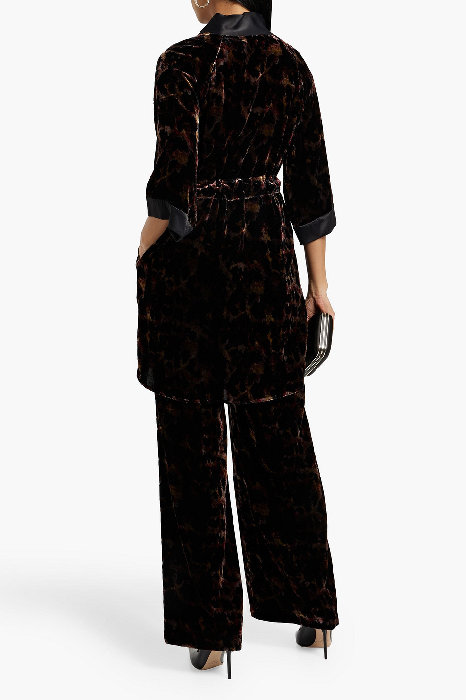 Shop Diane Von Furstenberg Julane Satin-trimmed Leopard-print Velvet Robe In Black