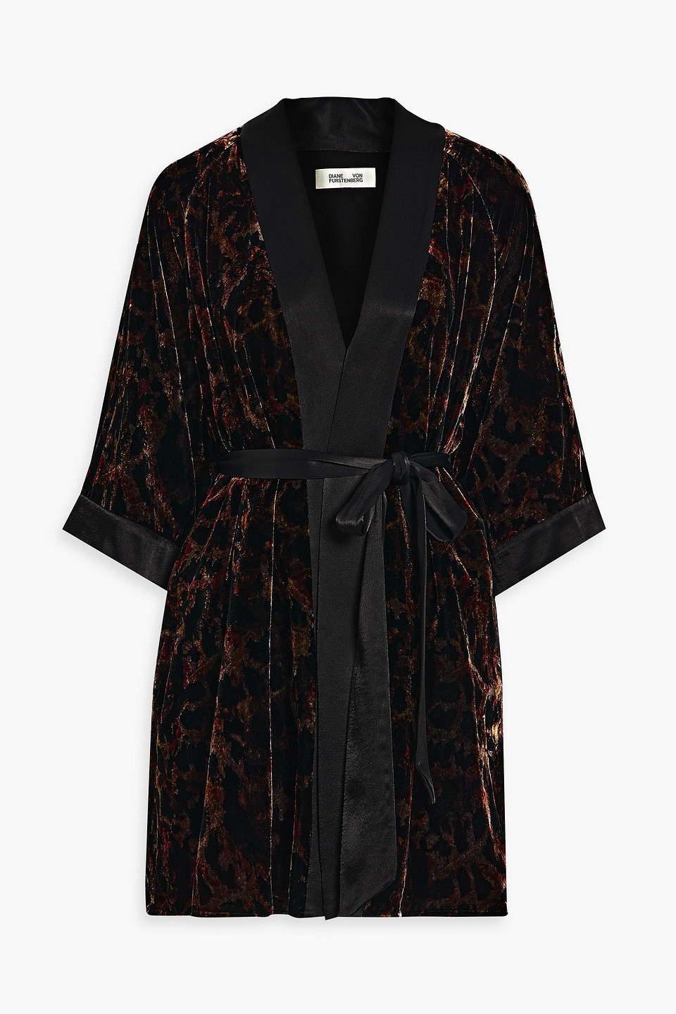 Diane Von Furstenberg Julane Satin-trimmed Leopard-print Velvet Robe In Black