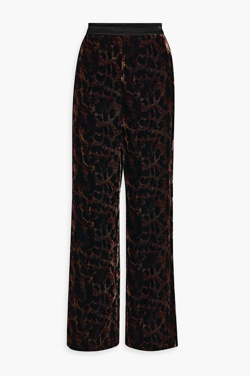 Diane Von Furstenberg Montreal Leopard-print Velvet Wide-leg Pants In Black