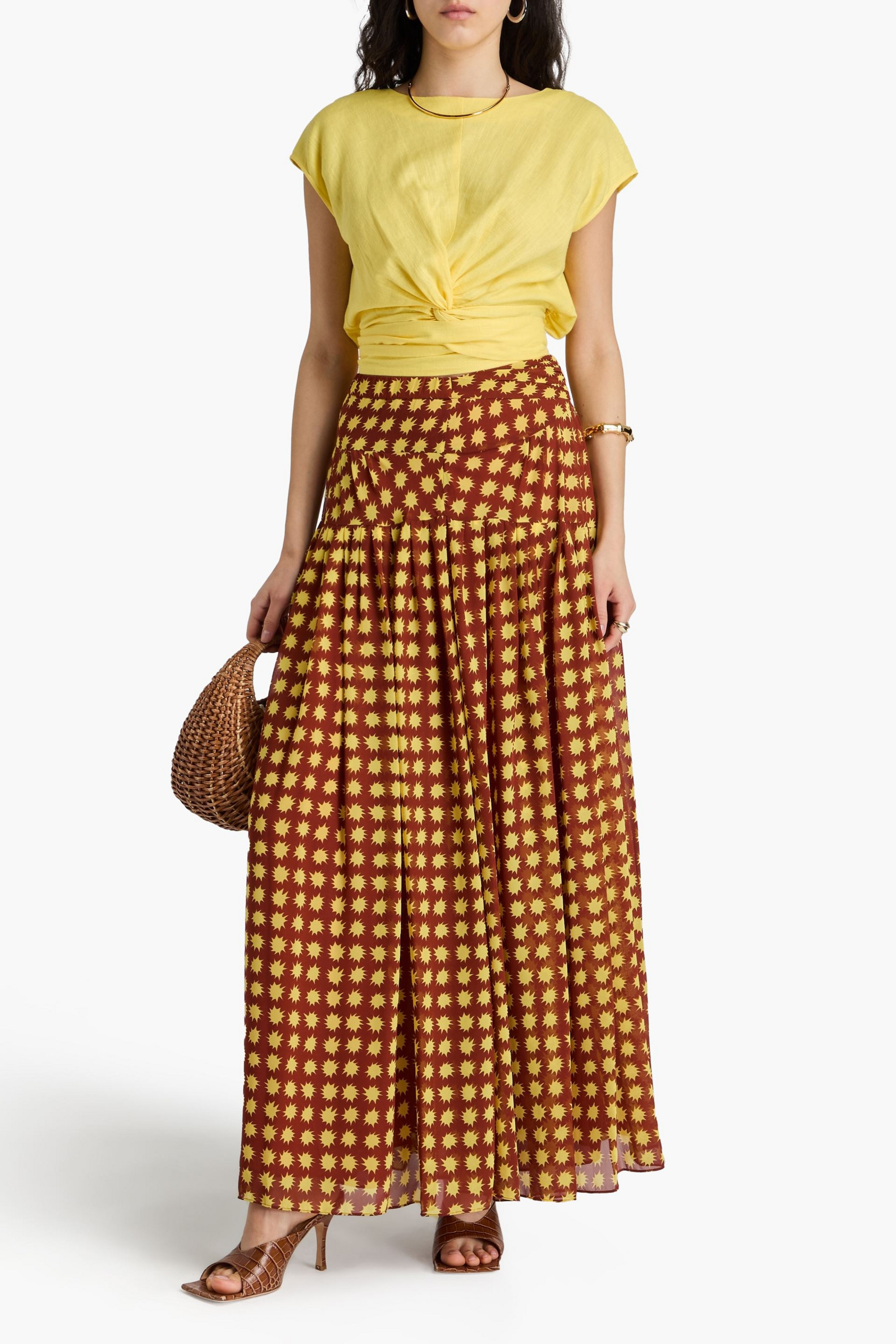 Diane von Furstenberg Amira gathered printed chiffon maxi skirt