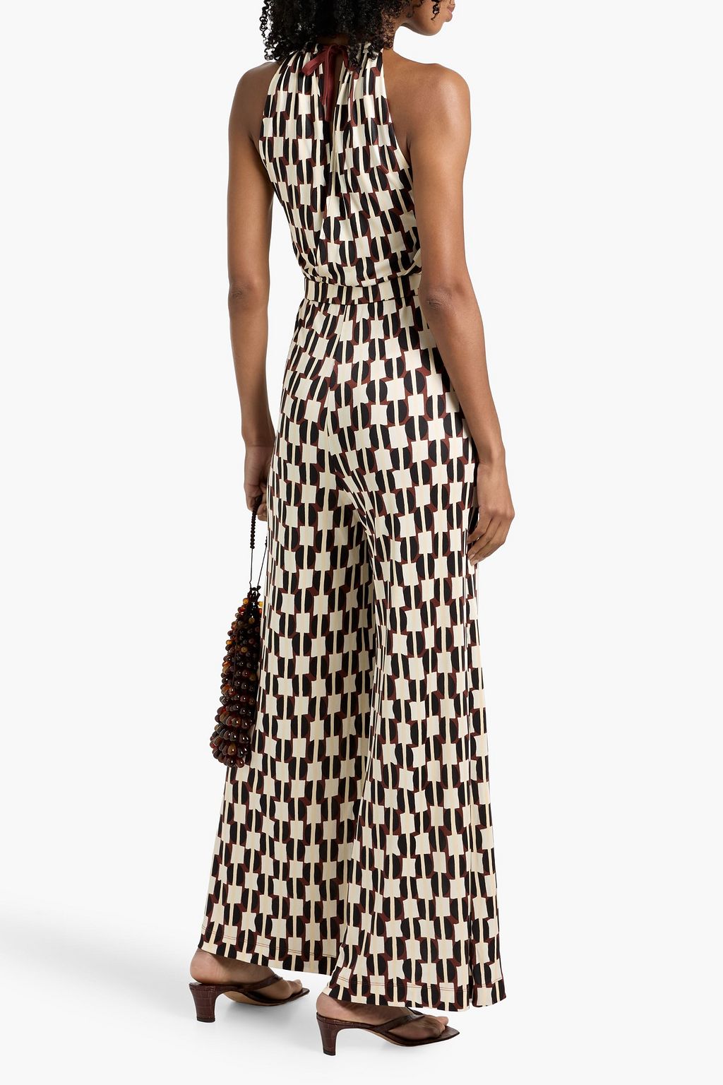 DIANE VON FURSTENBERG Tai embellished cutout printed wide-leg jersey jumpsuit