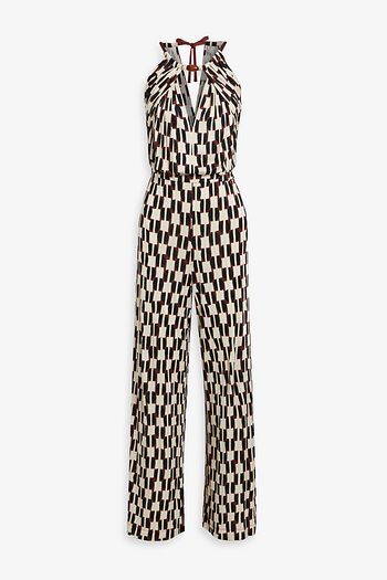 DIANE VON FURSTENBERG 장식 디테일 컷아웃 프린트 저지 점프수트