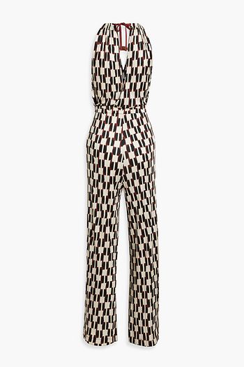 DIANE VON FURSTENBERG 장식 디테일 컷아웃 프린트 저지 점프수트