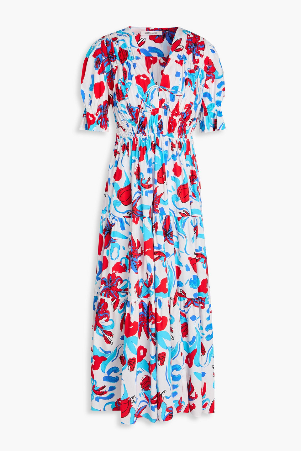 Avery tiered floral-print cotton-blend poplin midi dress