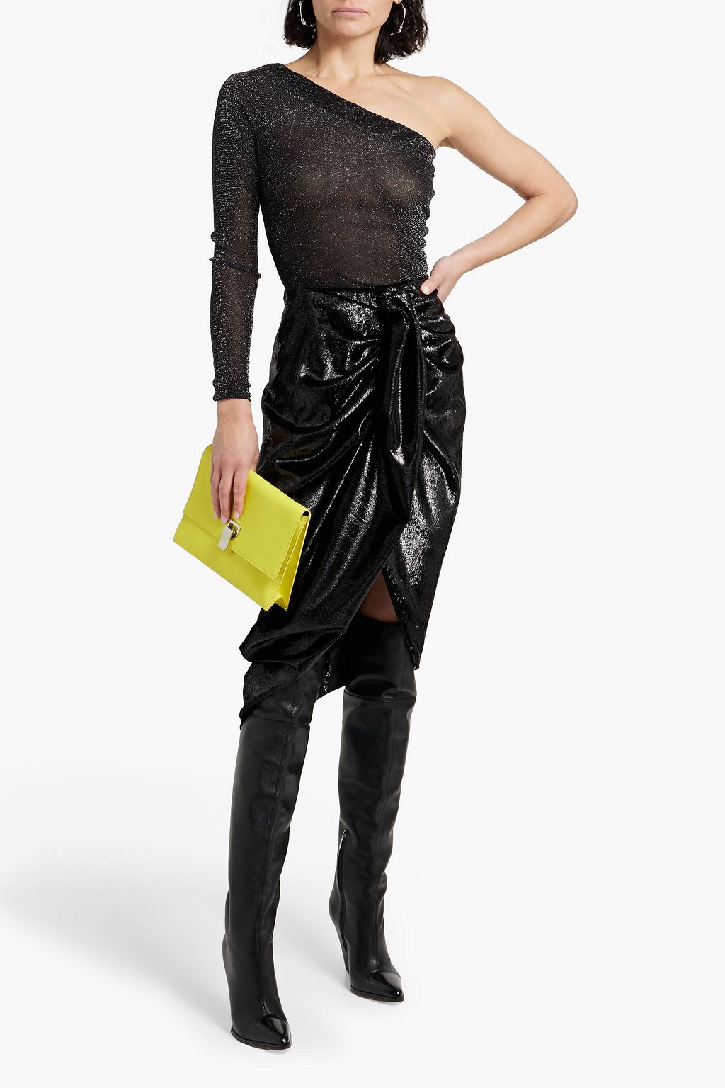 DIANE VON FURSTENBERG Chaos one-sleeve metallic stretch-mesh top