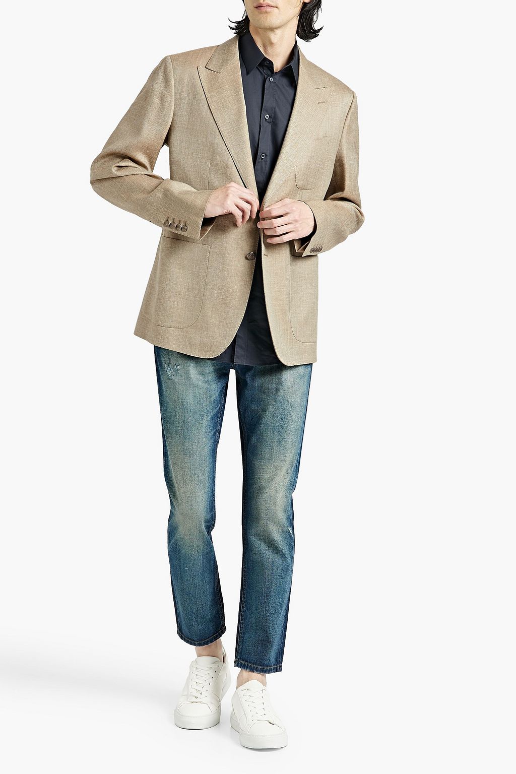 DOLCE&GABBANA Herringbone wool, silk and linen-blend blazer
