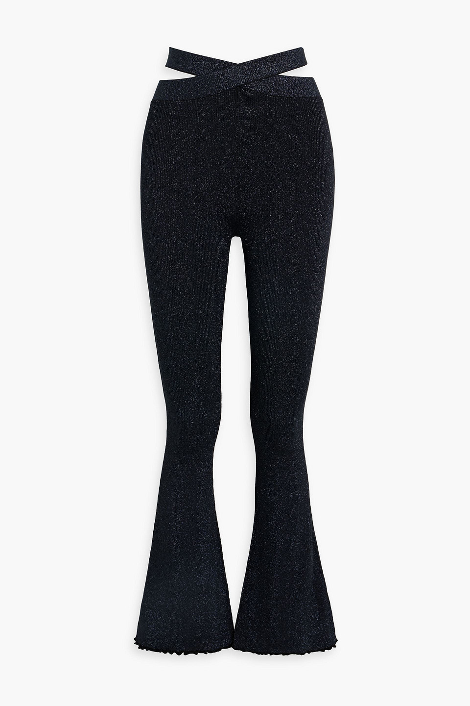 Marlet cutout metallic ribbed-knit flared pants