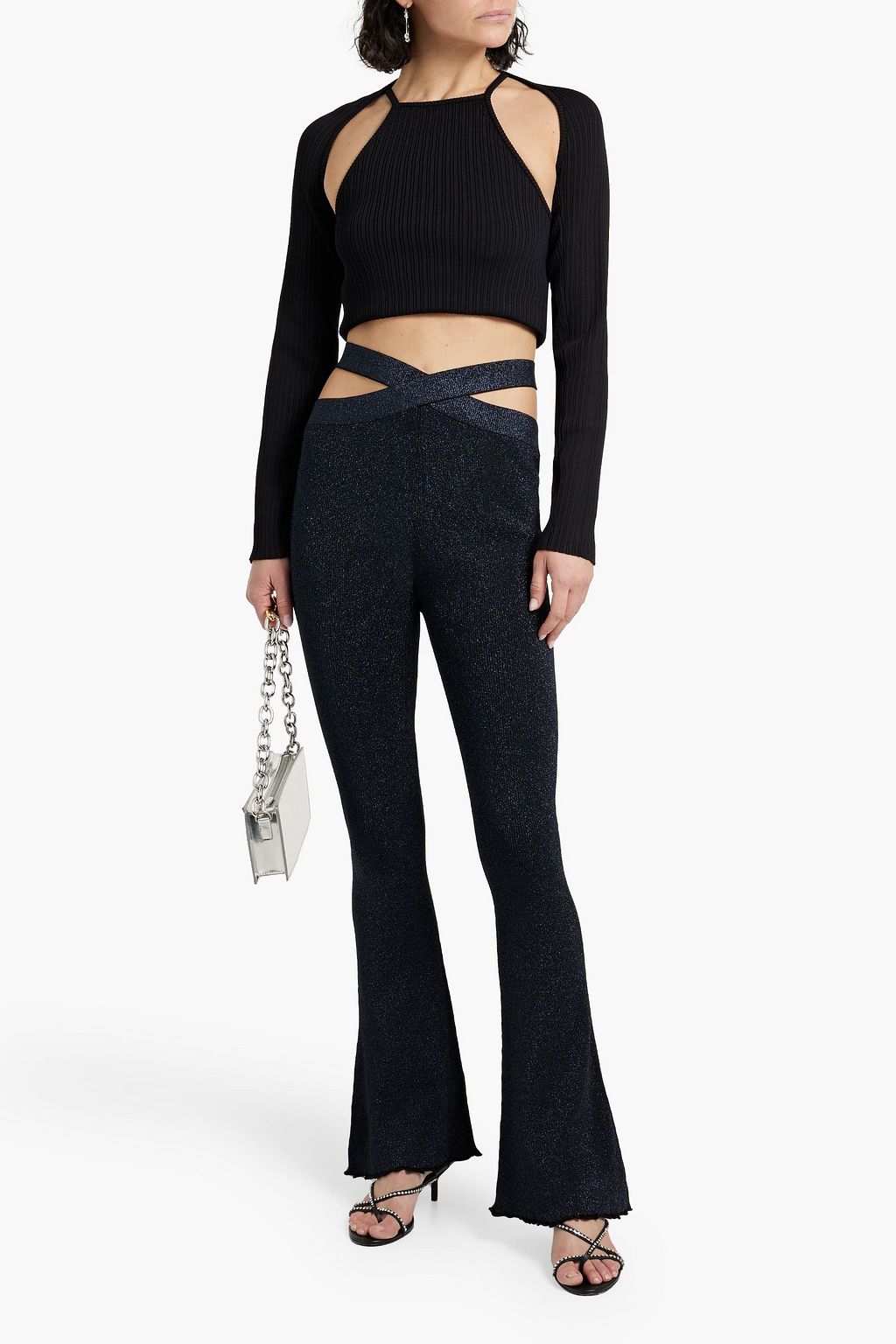 3.1 PHILLIP LIM Marlet cutout metallic ribbed-knit flared pants