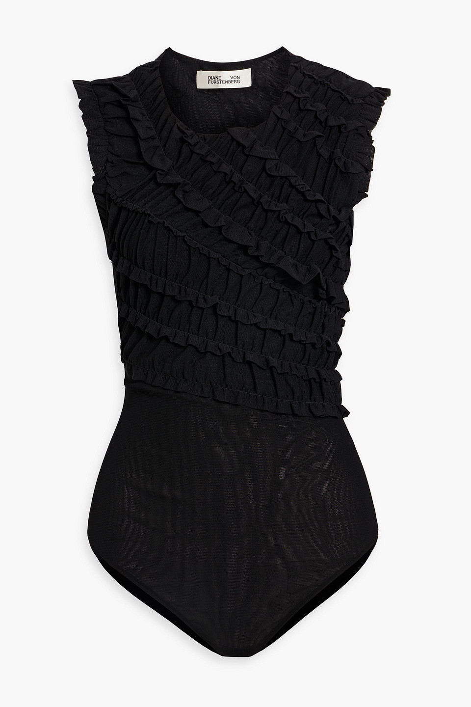 Diane Von Furstenberg Edward Ruffled Stretch-mesh Bodysuit In Black