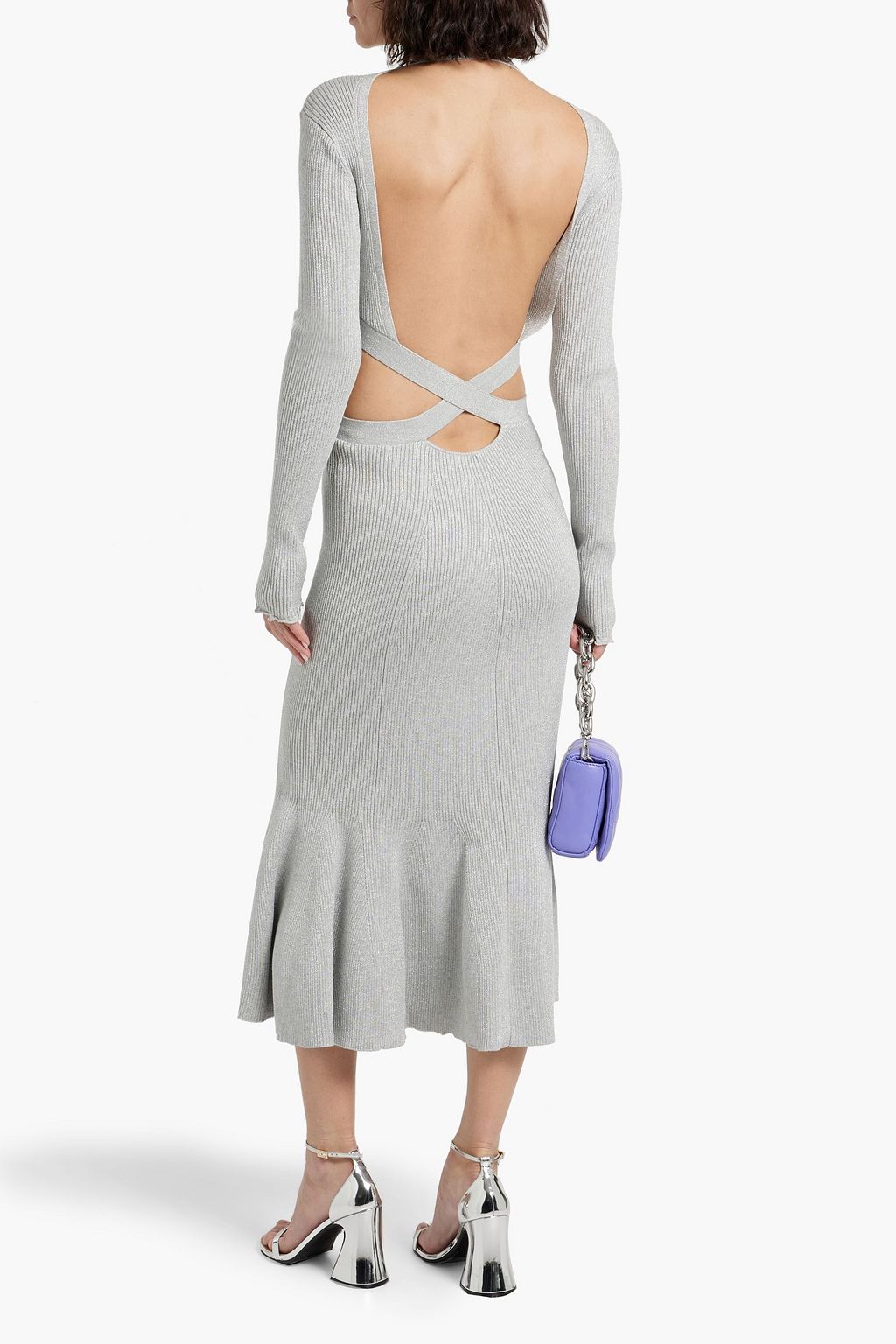 3.1 PHILLIP LIM Open-back metallic ribbed-knit midi dress