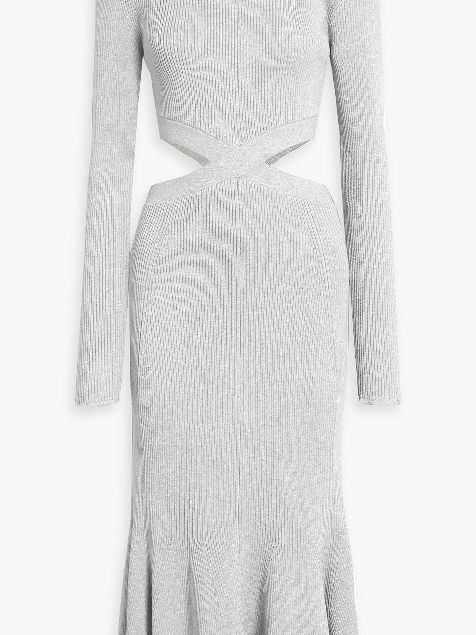 open-back metallic ribbed-knit midi dress