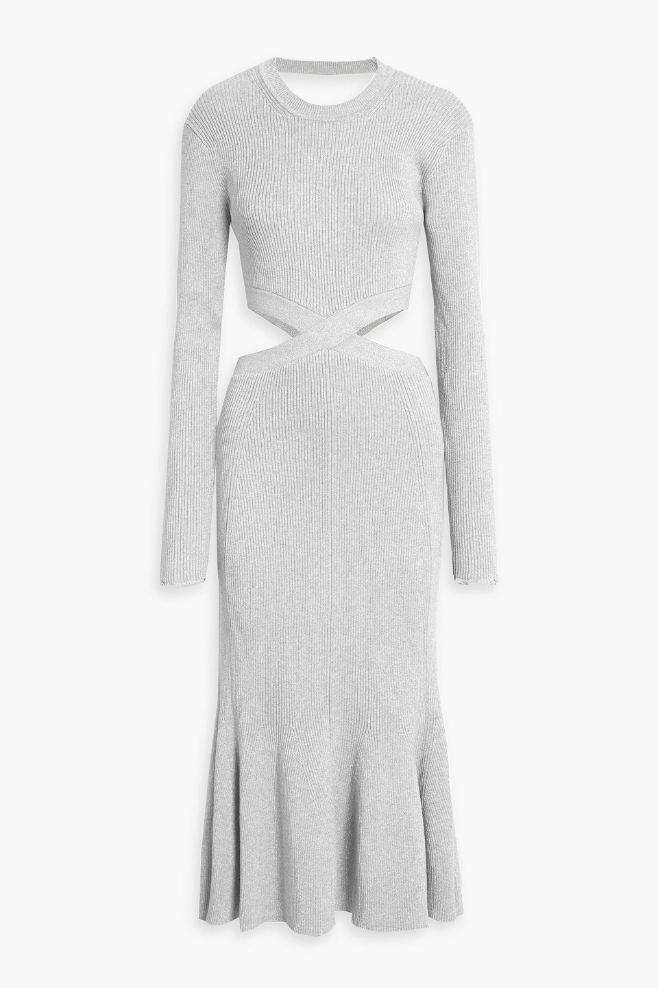 3.1 Phillip Lim Flared Open-back Cutout Metallic Ribbed-knit Midi Dress In Silver