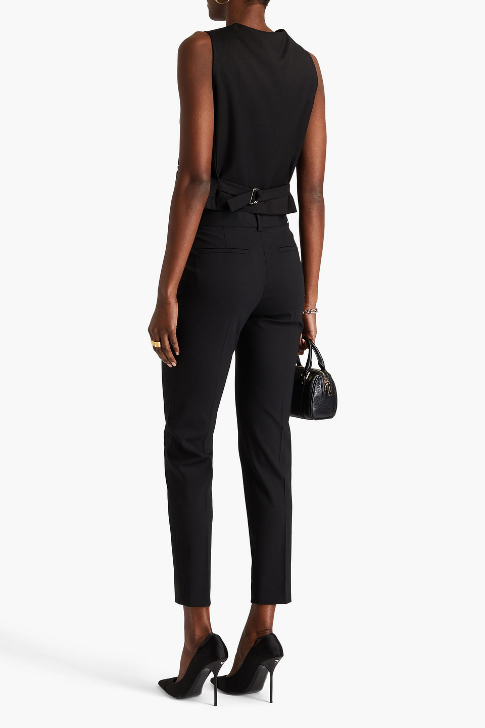 Shop Versace Stretch-wool Crepe Skinny Pants In Black