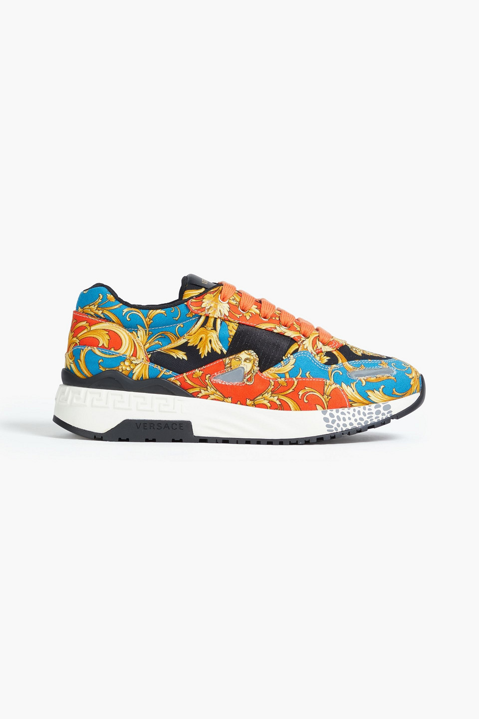 Versace Printed Cotton-twill Trainers In Blue